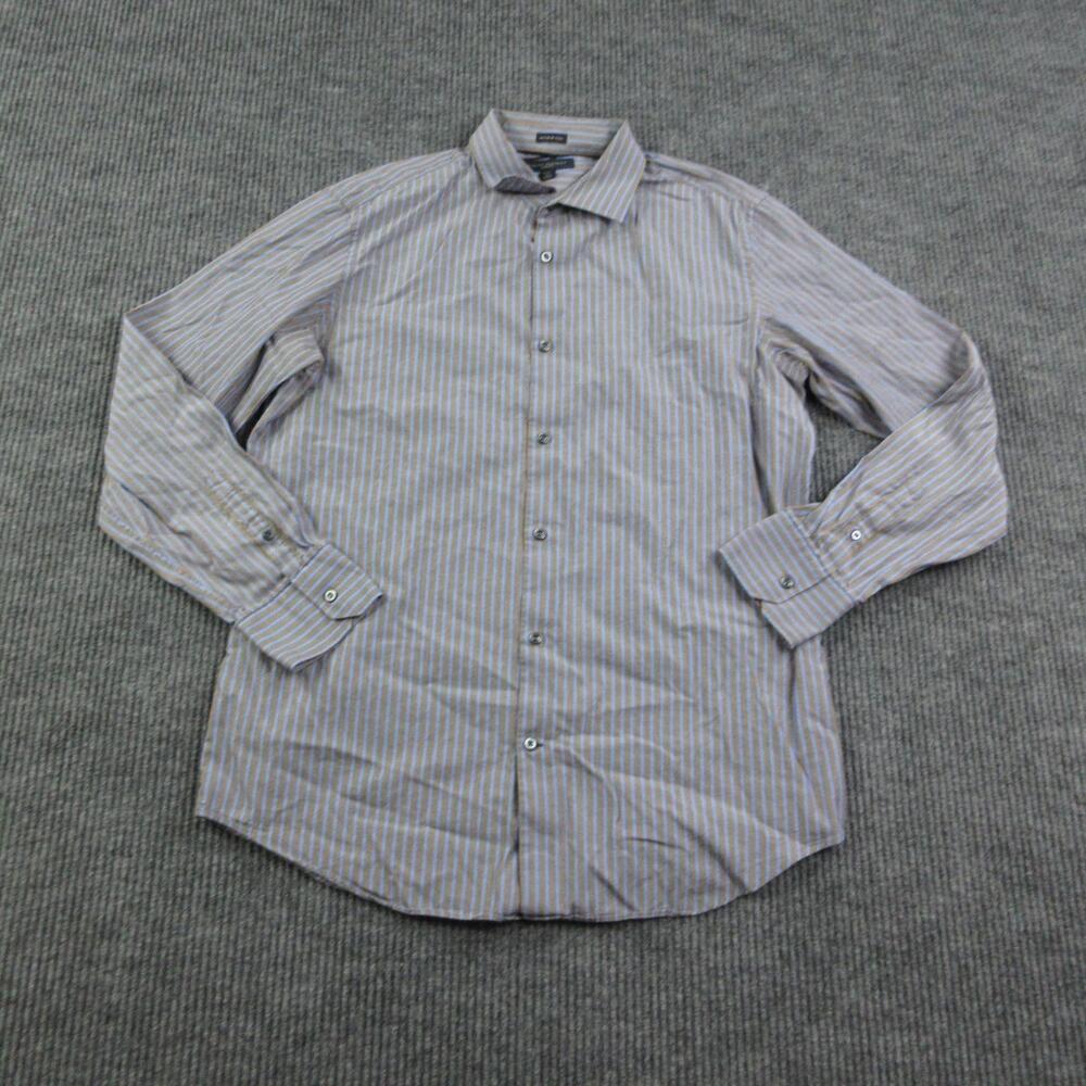 Banana Republic Dress Shirt Mens 16.5 34/35 Large Brown Striped Slim Fit